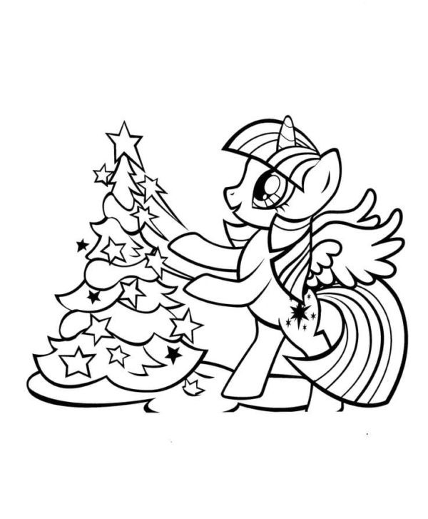 Kucyk przygotowuje się do świąt kolorowanka do druku